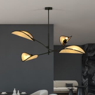 Lampa sufitowa boho Lotus 4 z rattanowymi kloszami i regulowanymi ramionami