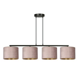 Lampa wisząca Hilde 4 z różowymi welurowymi abażurami E27