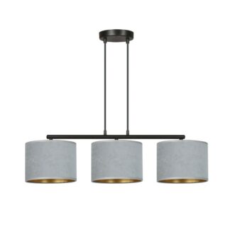 Lampa wisząca Hilde 3 z szarymi welurowymi kloszami i złotym wnętrzem
