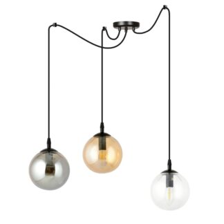 Lampa wisząca Gigi 3 z trzema szklanymi kulami w różnych kolorach