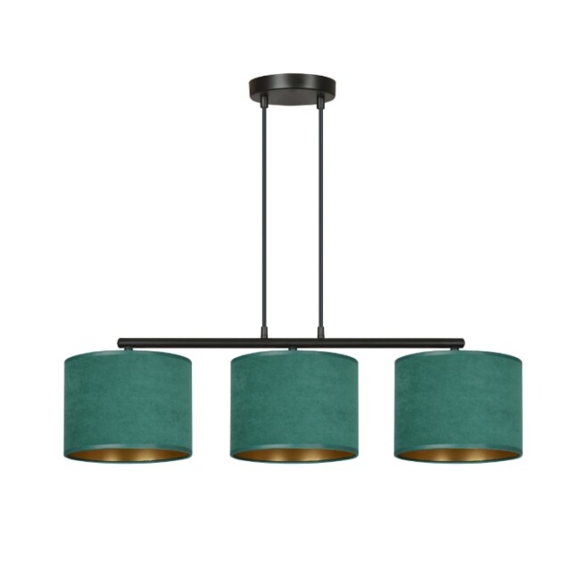 Lampa wisząca Hilde 3 z welurowymi zielonymi abażurami E27