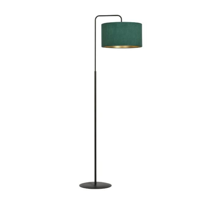 Lampa podłogowa Hilde z zielonym welurowym abażurem i złotym wnętrzem