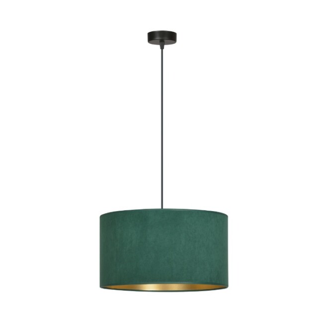 Lampa wisząca Hilde z zielonego weluru ze złotym wnętrzem abażura