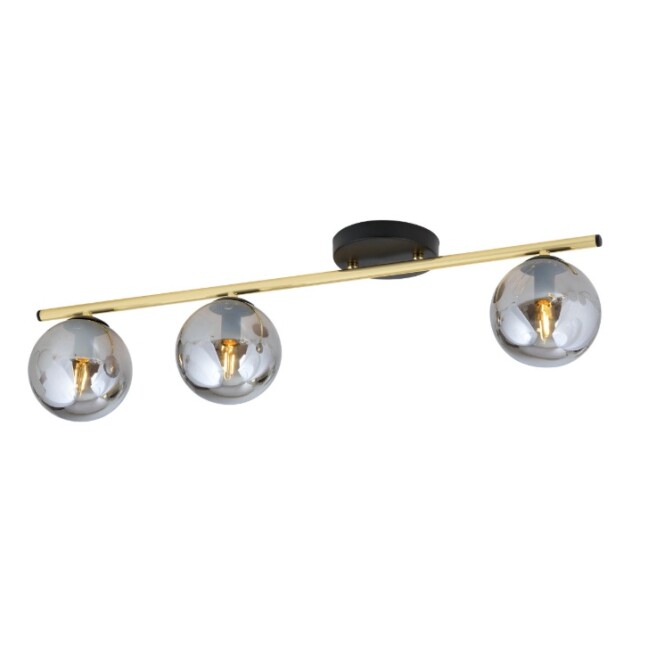 Złota lampa sufitowa Monza 3 z przyciemnianymi szklanymi kloszami E14