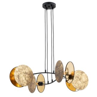 Żyrandol Motif 4 złoto-beżowy z marmurowymi kloszami E14