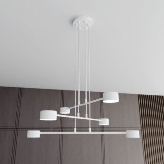 Lampa wisząca Modus 6 biała – nowoczesny żyrandol nad stół z 6 punktami światła GX53