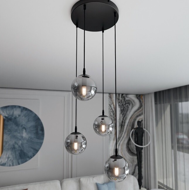 Lampa wisząca Cosmo Premium 4 z przydymionymi szklanymi kloszami E14 IP20