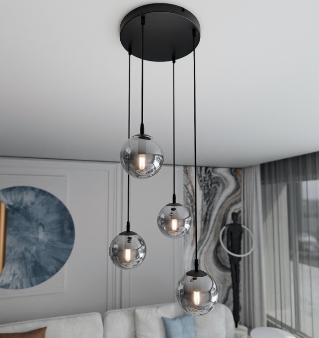 Lampa wisząca Cosmo Premium 4 z przydymionymi szklanymi kloszami E14 IP20