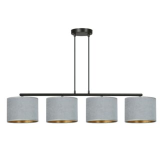 Lampa sufitowa Hilde 4 z welurowymi abażurami – szary, E27, regulowana wysokość