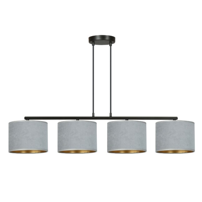 Lampa sufitowa Hilde 4 z welurowymi abażurami – szary, E27, regulowana wysokość