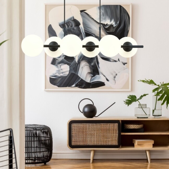 Lampa wisząca Rory 6 z opalowymi kloszami E14