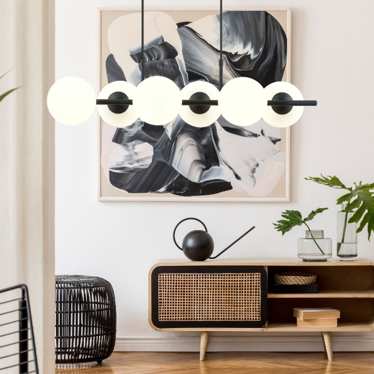 Lampa wisząca Rory 6 z opalowymi kloszami E14