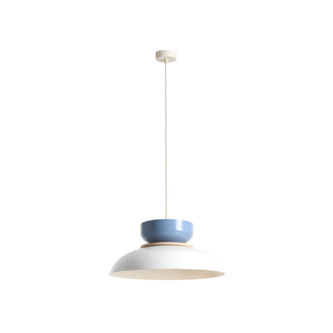 Lampa wisząca Aldo biało‑niebieska z drewnianym akcentem 47 cm E27 IP20