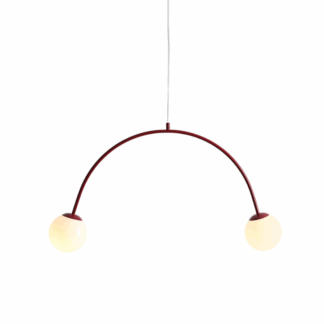 Lampa wisząca Una 2 bordowa z dwoma kulistymi kloszami na łuku