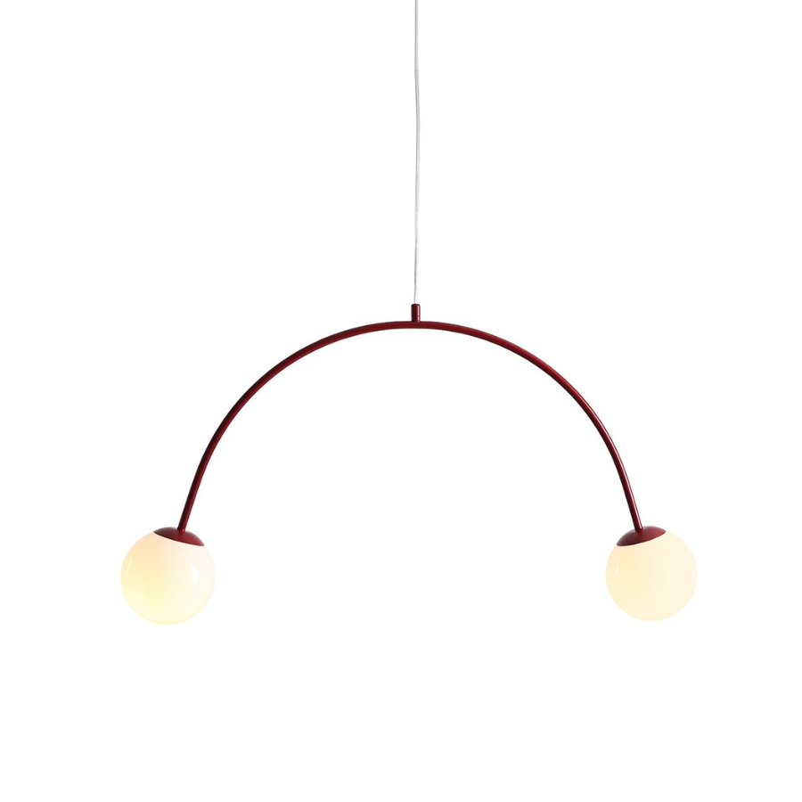Lampa wisząca Una 2 bordowa z dwoma kulistymi kloszami na łuku