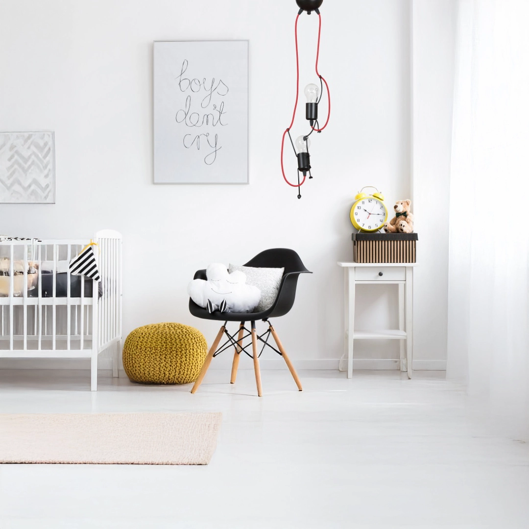 Lampa wisząca do pokoju dziecięcego Bobi 2 z dwoma źródłami światła i czerwonymi przewodami