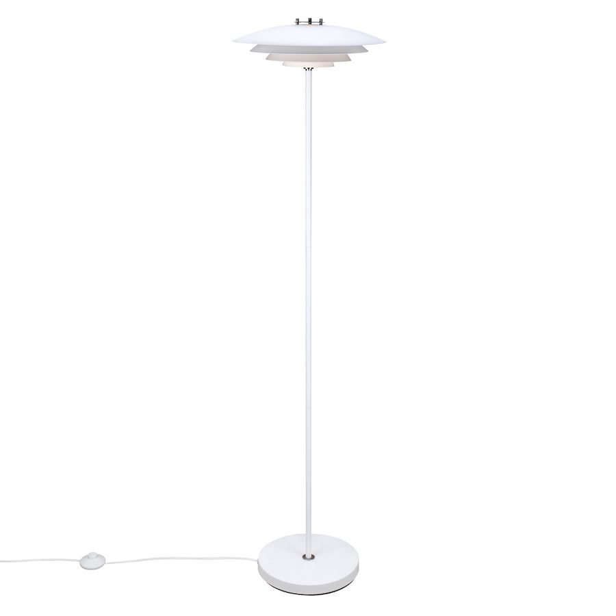 Biała lampa podłogowa Bretagne z kloszem warstwowym G9 – skandynawski design