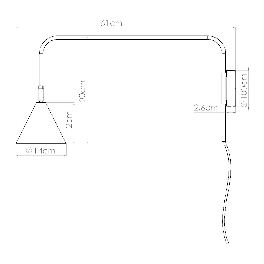 Biały kinkiet Nox z regulowanym ramieniem i stożkowym kloszem Sollux