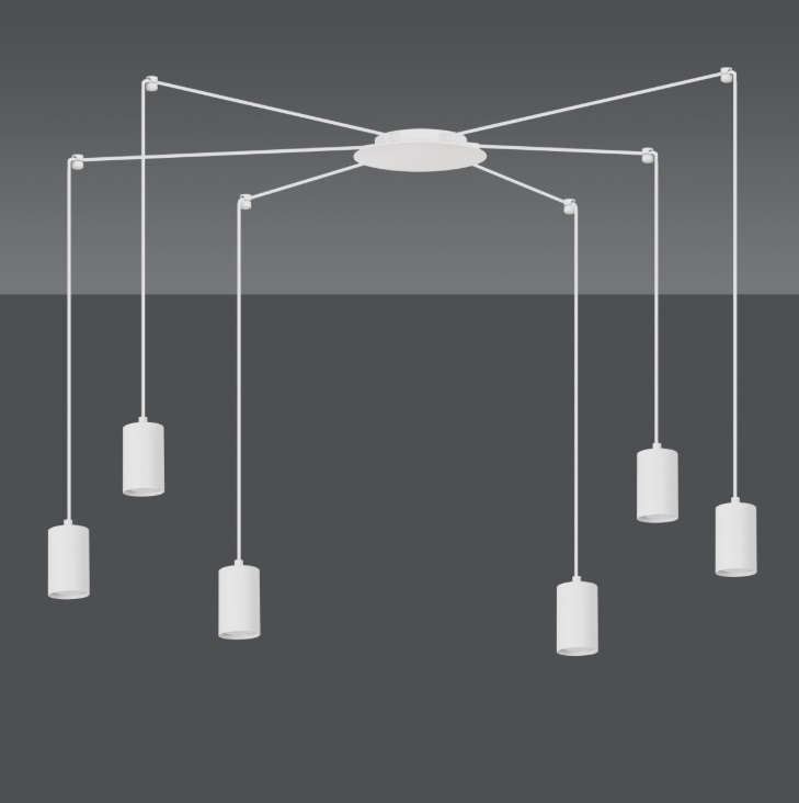 Biały nowoczesny żyrandol Traker 6 z regulowanymi tubami GU10