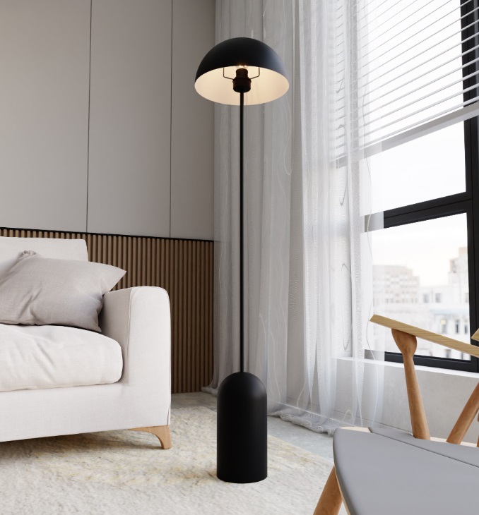 Czarna lampa podłogowa Kava z matowym kloszem E27 – nowoczesny minimalistyczny design