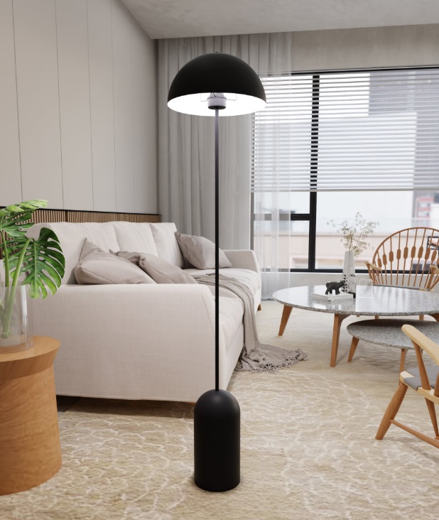 Czarna lampa podłogowa Kava z matowym kloszem E27 – nowoczesny minimalistyczny design