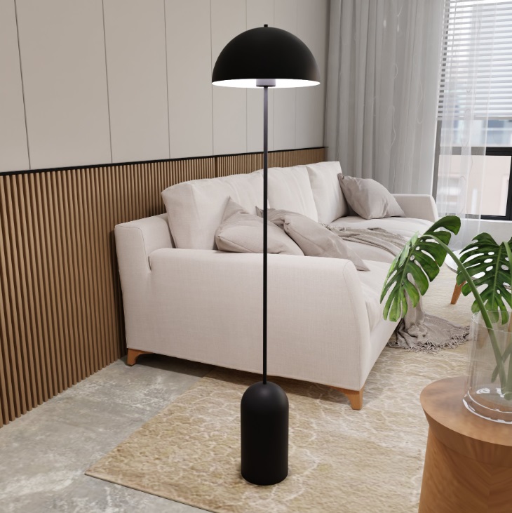 Czarna lampa podłogowa Kava z matowym kloszem E27 – nowoczesny minimalistyczny design