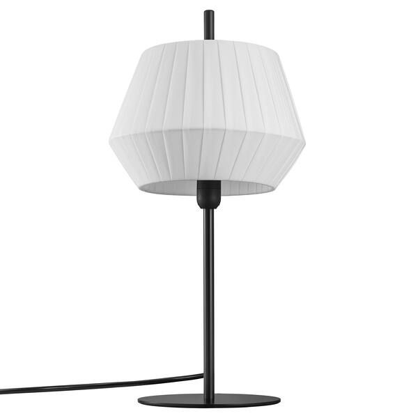 Czarna lampa stołowa Nordlux Dicte z białym plisowanym abażurem E14 IP20