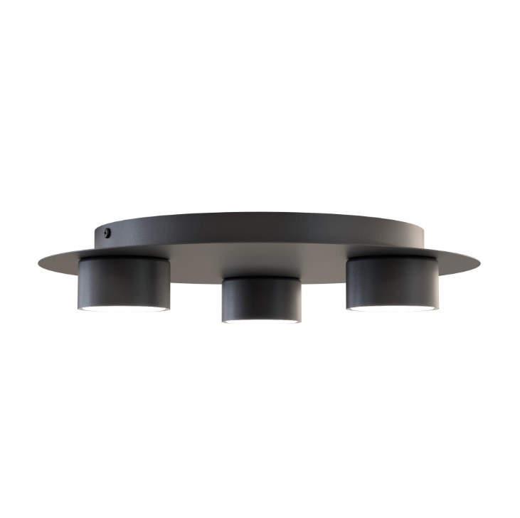 Czarna lampa sufitowa Bolx 3 z trzema punktami GX53 – nowoczesny, płaski plafon
