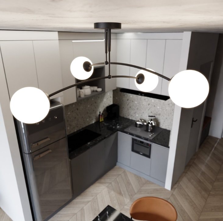 Czarna lampa sufitowa Pregos 4 E14 – kompaktowa do niskich pomieszczeń