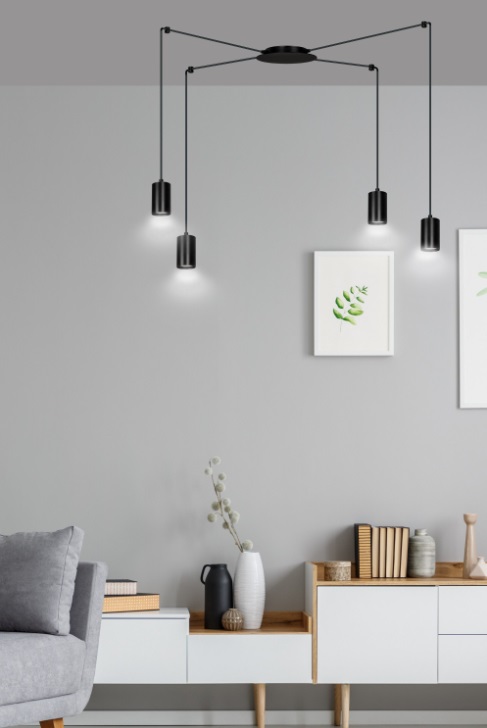 Czarna lampa sufitowa Traker 4 z regulowanymi tubami GU10