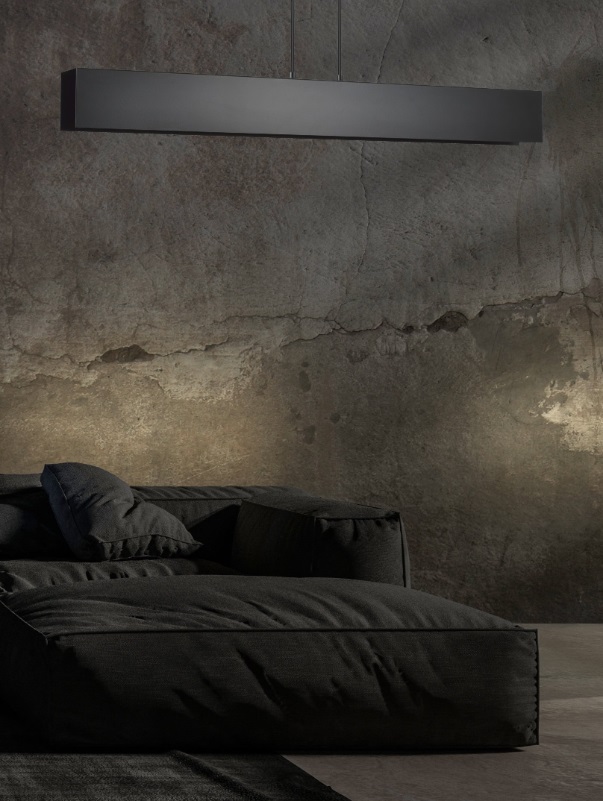 Czarna lampa wisząca Gentor 4 E27 – minimalistyczna liniowa forma