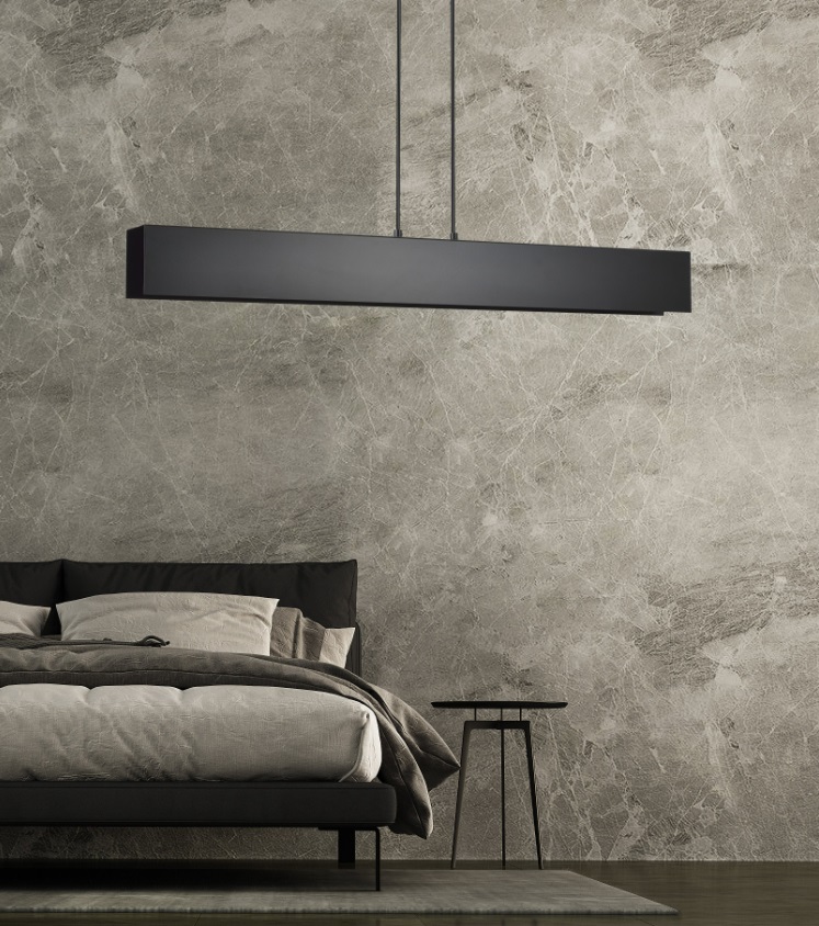 Czarna lampa wisząca Gentor 4 E27 – minimalistyczna liniowa forma