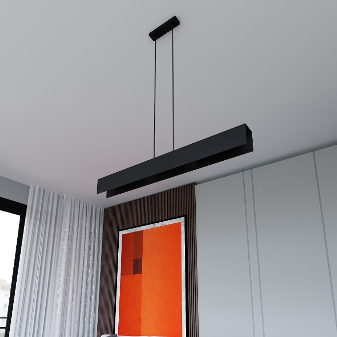 Czarna lampa wisząca Gentor 4 E27 – minimalistyczna liniowa forma