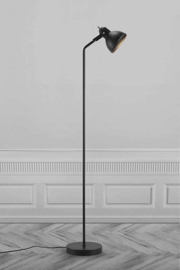 Czarna metalowa lampa podłogowa Aslak Nordlux z regulowanym kloszem E27 IP20