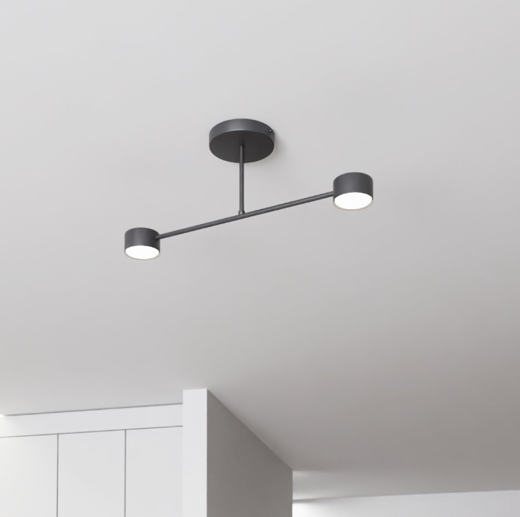 Czarna, płaska lampa sufitowa Halo 2 z 2 reflektorami GX53 IP20