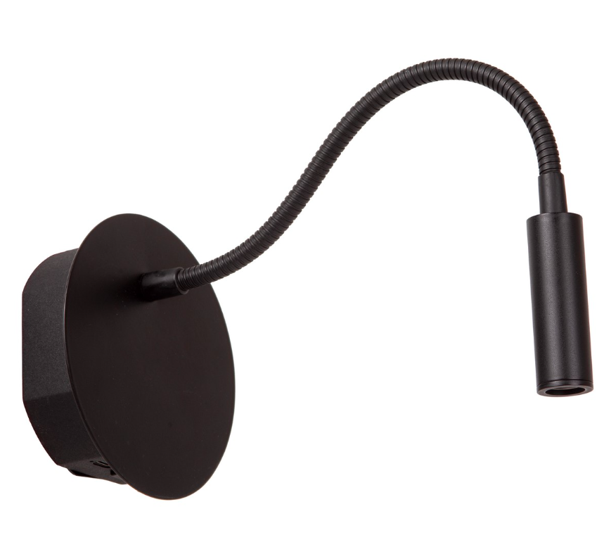 Czarny kinkiet LED Jolijn z elastycznym ramieniem, włącznikiem i portem USB-C