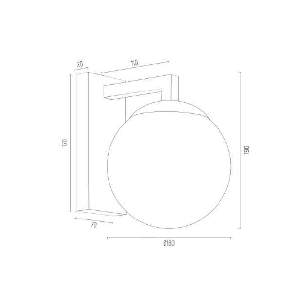 Czarny kinkiet Moritz z mleczną szklaną kulą E27 IP20