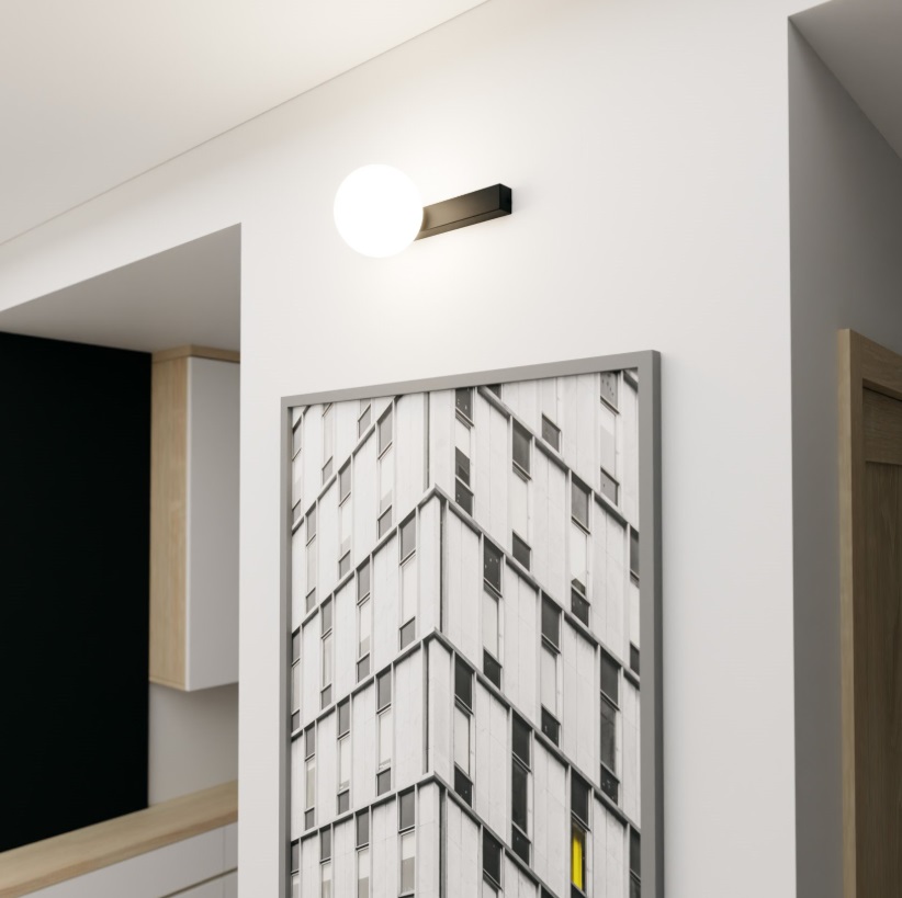 Czarny plafon ścienno-sufitowy Fit z mleczną kulą E14 IP20