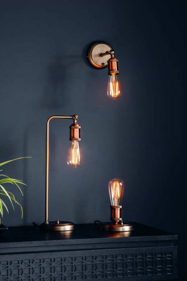 Industrialna lampa stołowa Hal E27 40W stal w kolorze cyny i miedzi z włącznikiem w podstawie