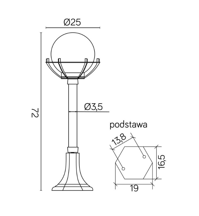 Lampa ogrodowa stojąca Kula z koszykiem E27 IP43 czarna 72 cm