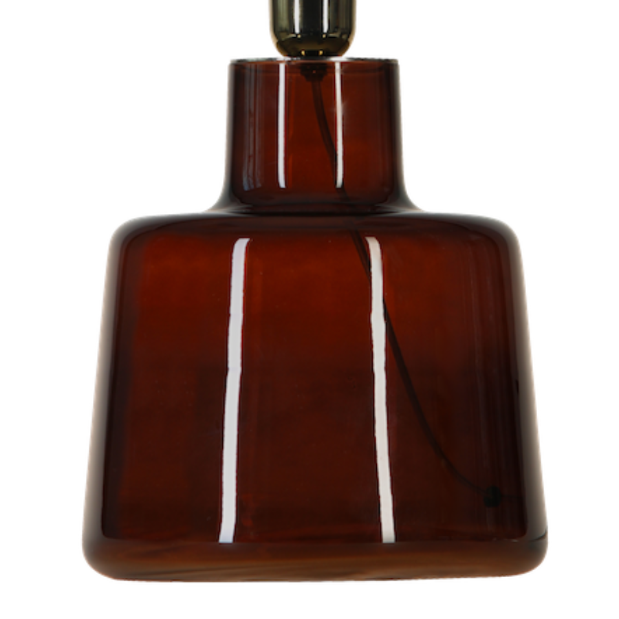 Lampa stołowa Santana 4concepts – ręcznie formowane szkło w odcieniu czekolady, lniany abażur E27