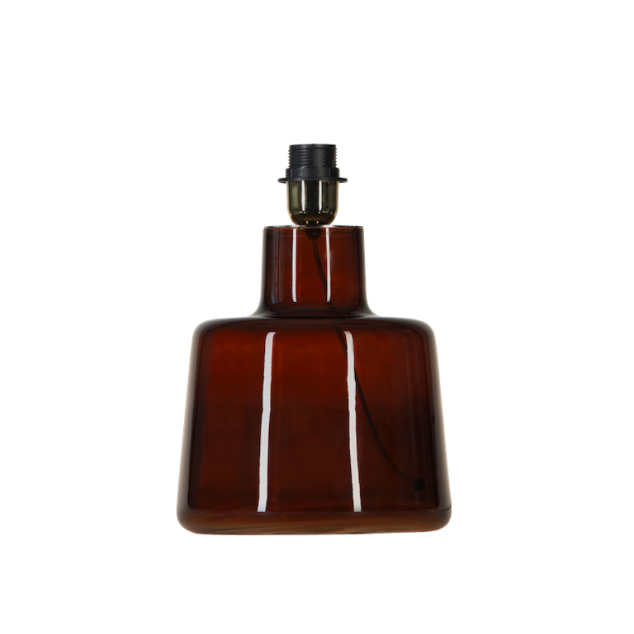 Lampa stołowa Santana 4concepts – ręcznie formowane szkło w odcieniu czekolady, lniany abażur E27