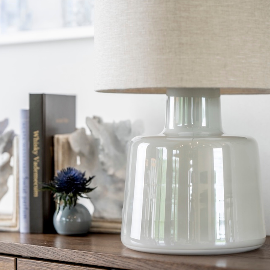 Lampa stołowa Santana Ice szara z lnianym abażurem E27 60W IP20 4concepts