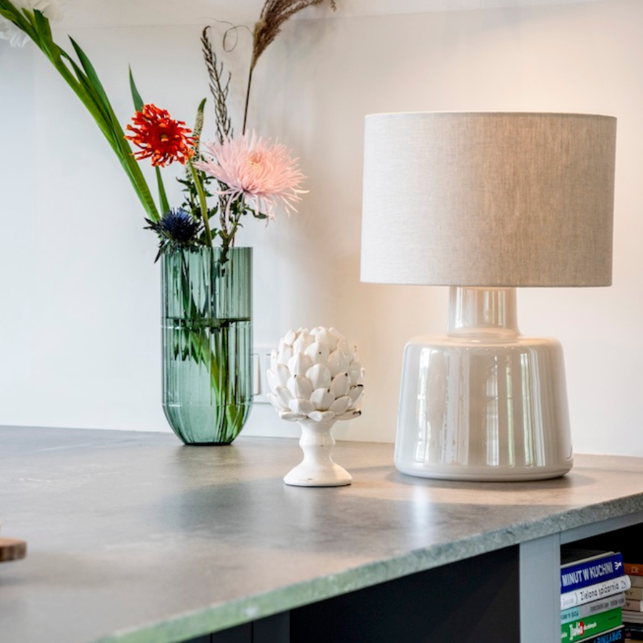 Lampa stołowa Santana Ice szara z lnianym abażurem E27 60W IP20 4concepts