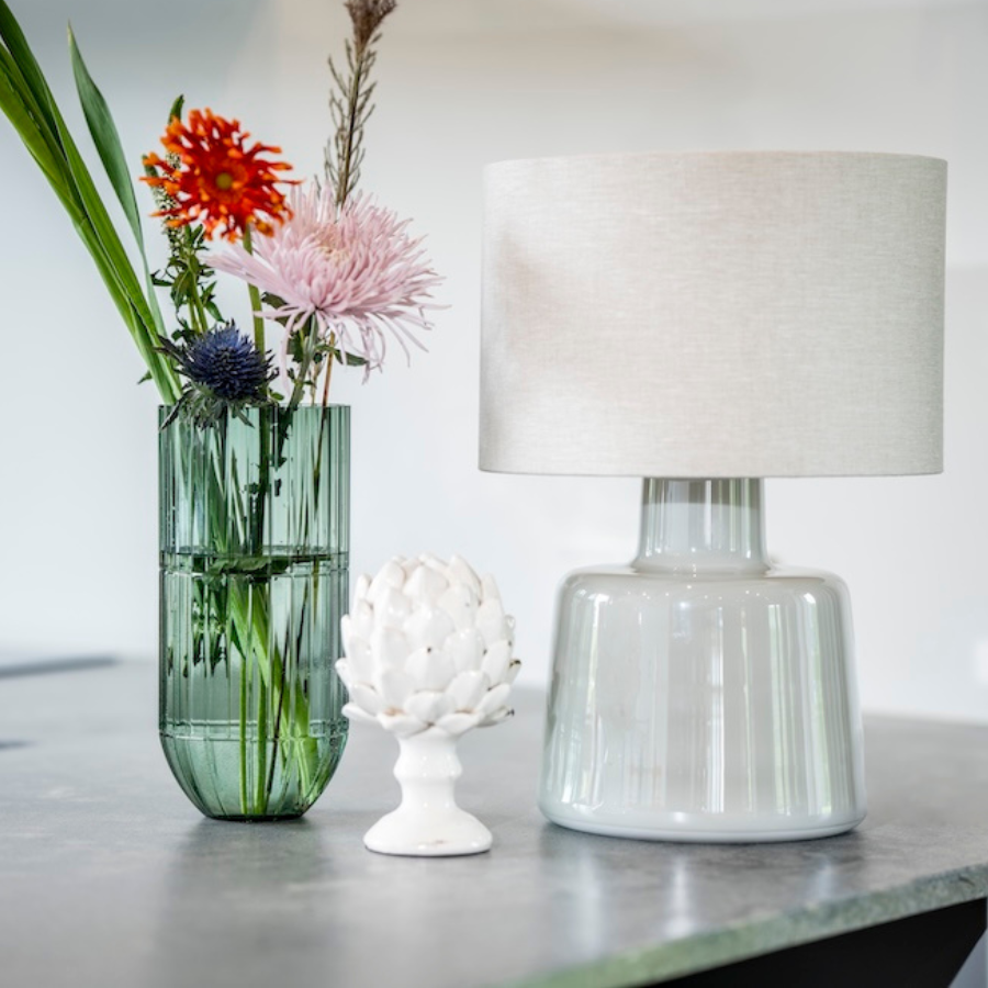 Lampa stołowa Santana Ice szara z lnianym abażurem E27 60W IP20 4concepts