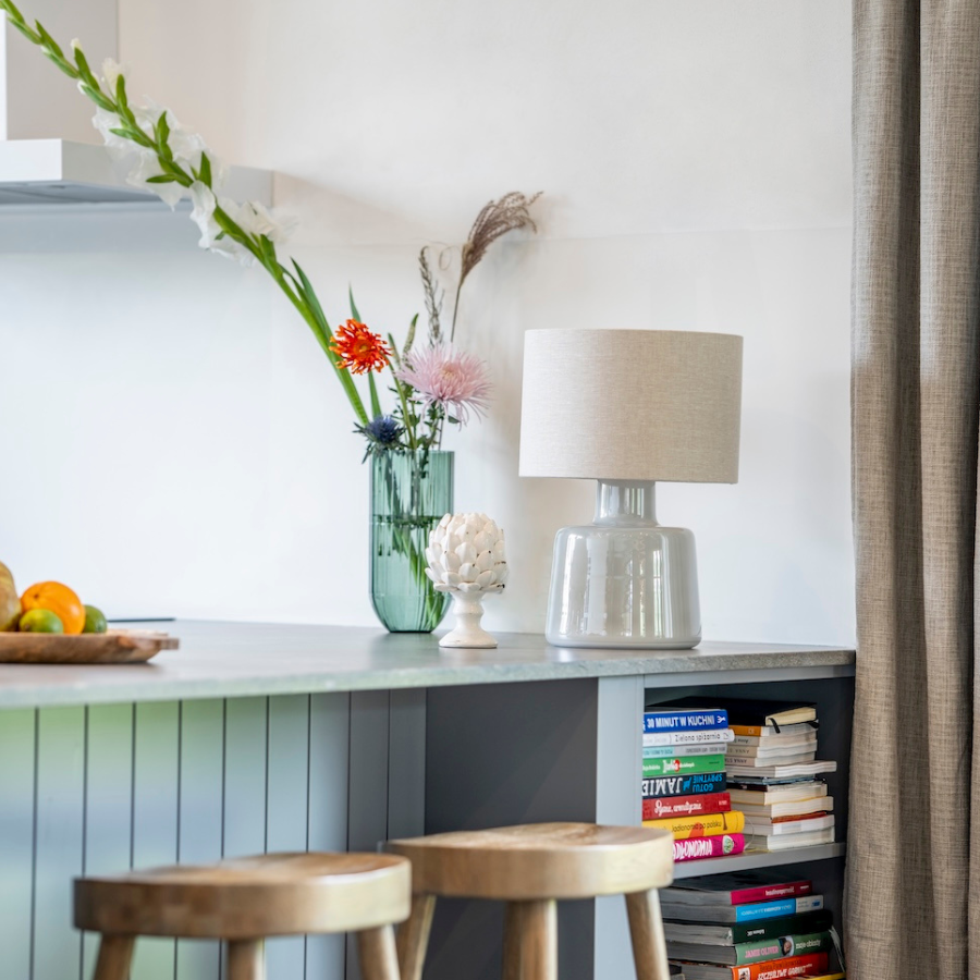 Lampa stołowa Santana Ice szara z lnianym abażurem E27 60W IP20 4concepts