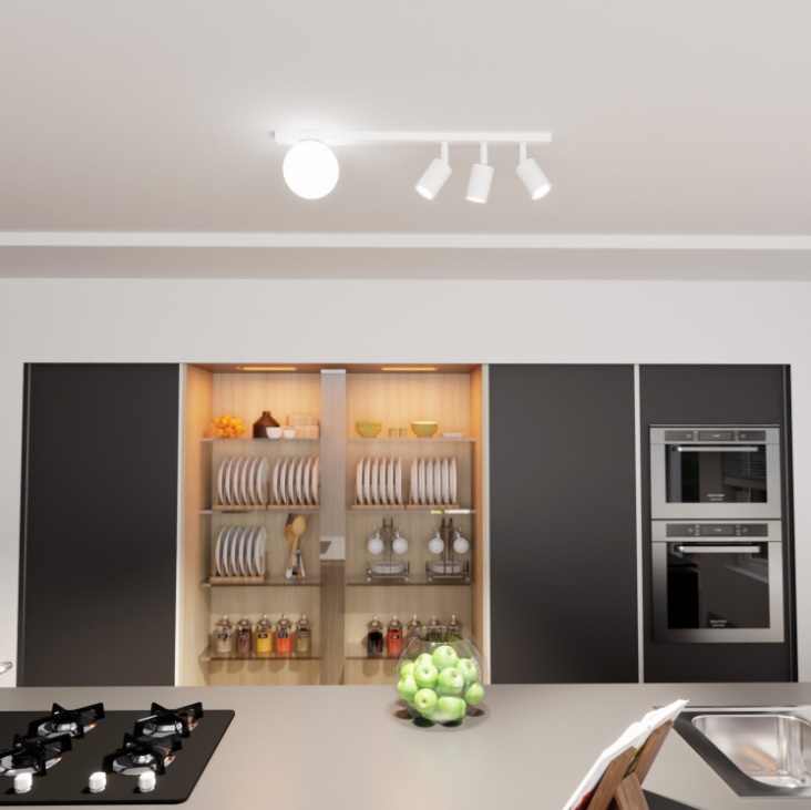 Lampa sufitowa Baster 4 biała z kulą i trzema regulowanymi spotami