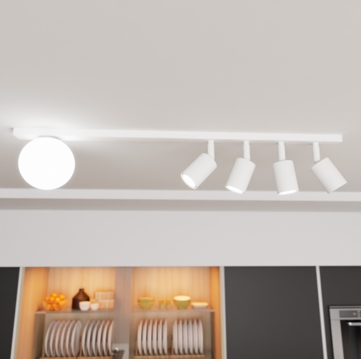 Lampa sufitowa Baster 5 z kulą i czterema regulowanymi reflektorami