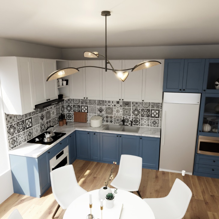 Lampa sufitowa boho Lotus 4 z rattanowymi kloszami i regulowanymi ramionami