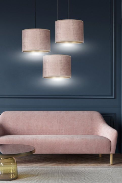 Lampa sufitowa Hilde 3 z welurowymi różowymi kloszami E27